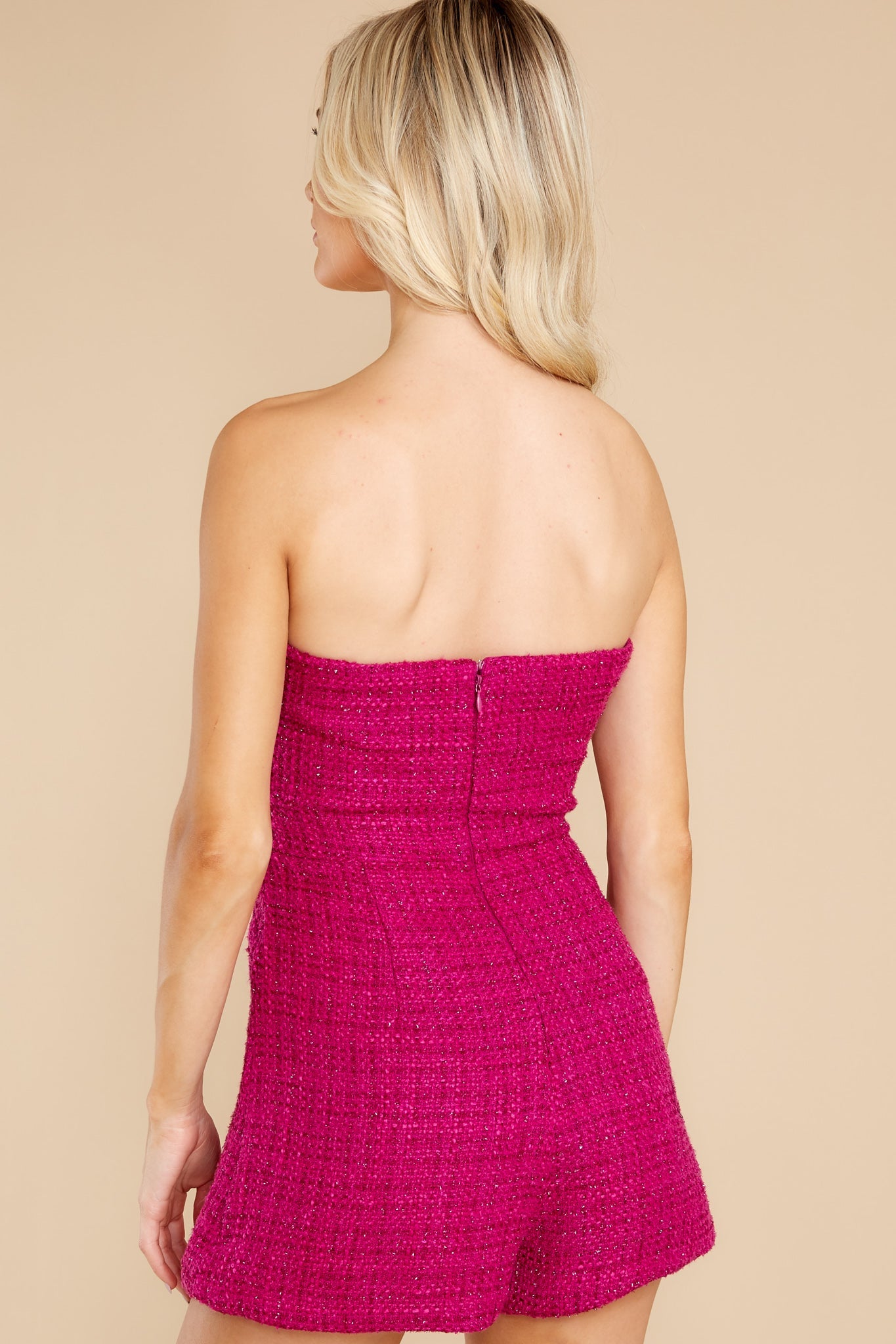 Sophisticated Sass Fuchsia Tweed Romper