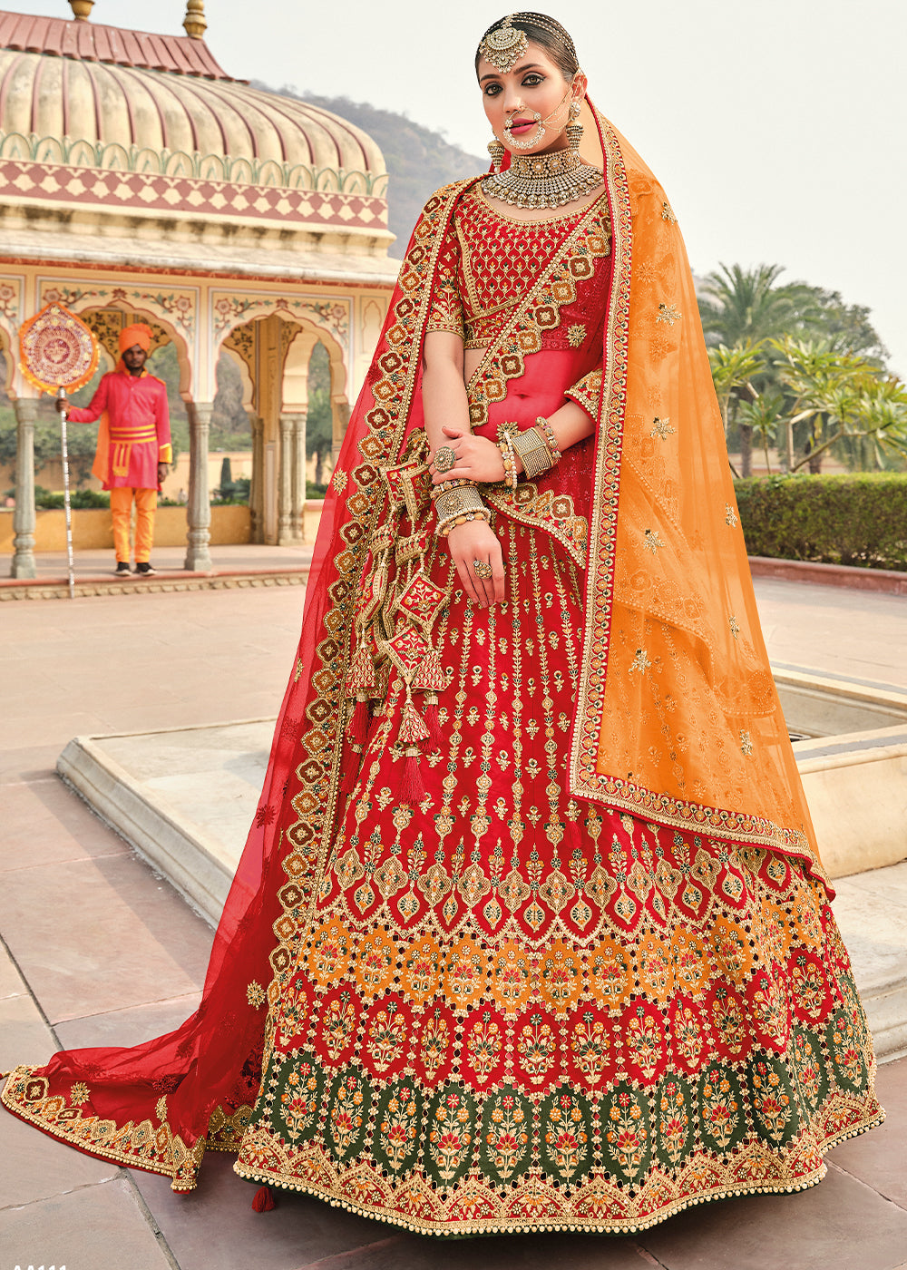 Crimson Red Banarasi Silk Lehenga Choli with Heavy Embroidery Work