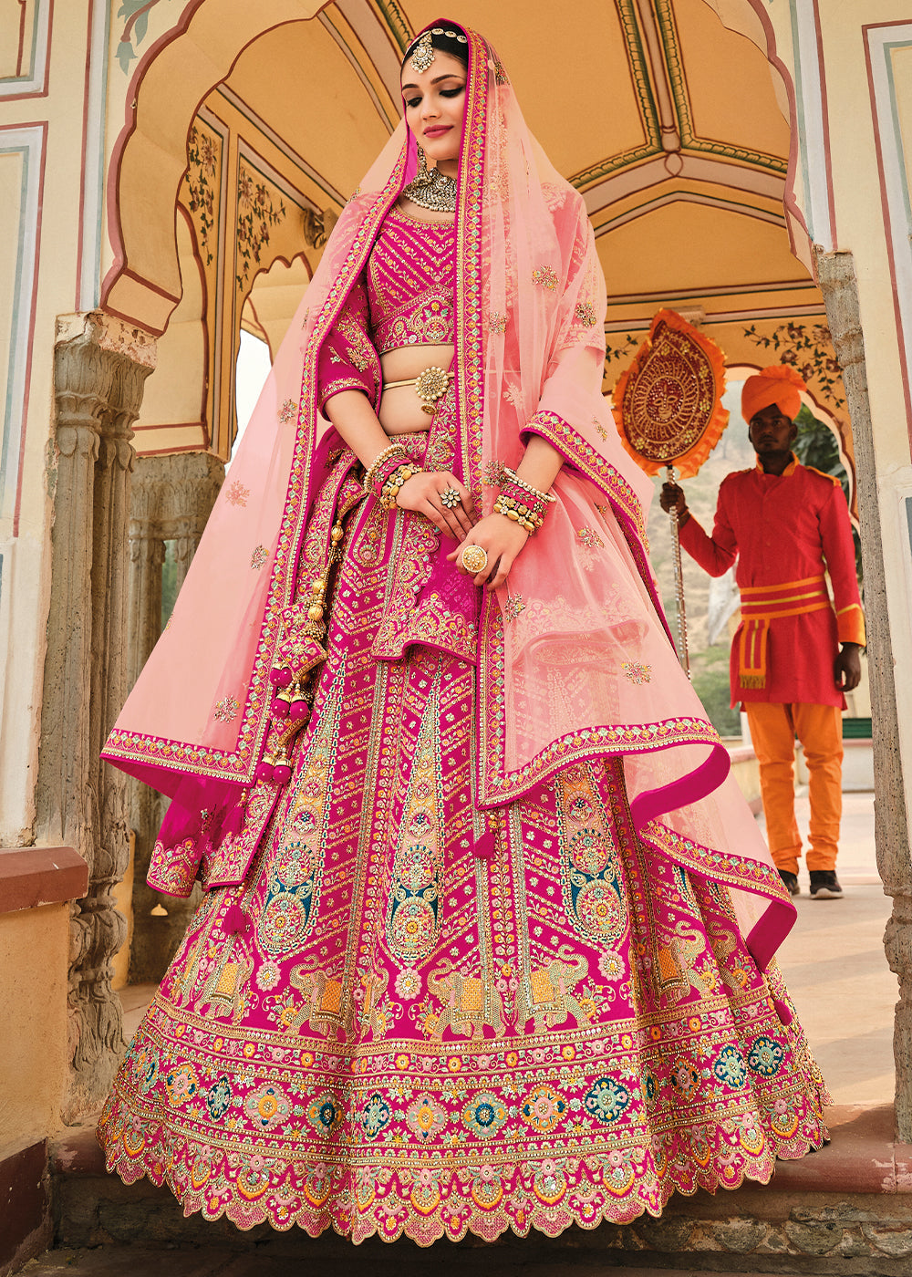 Magenta Pink Banarasi Silk Lehenga Choli with Heavy Embroidery Work