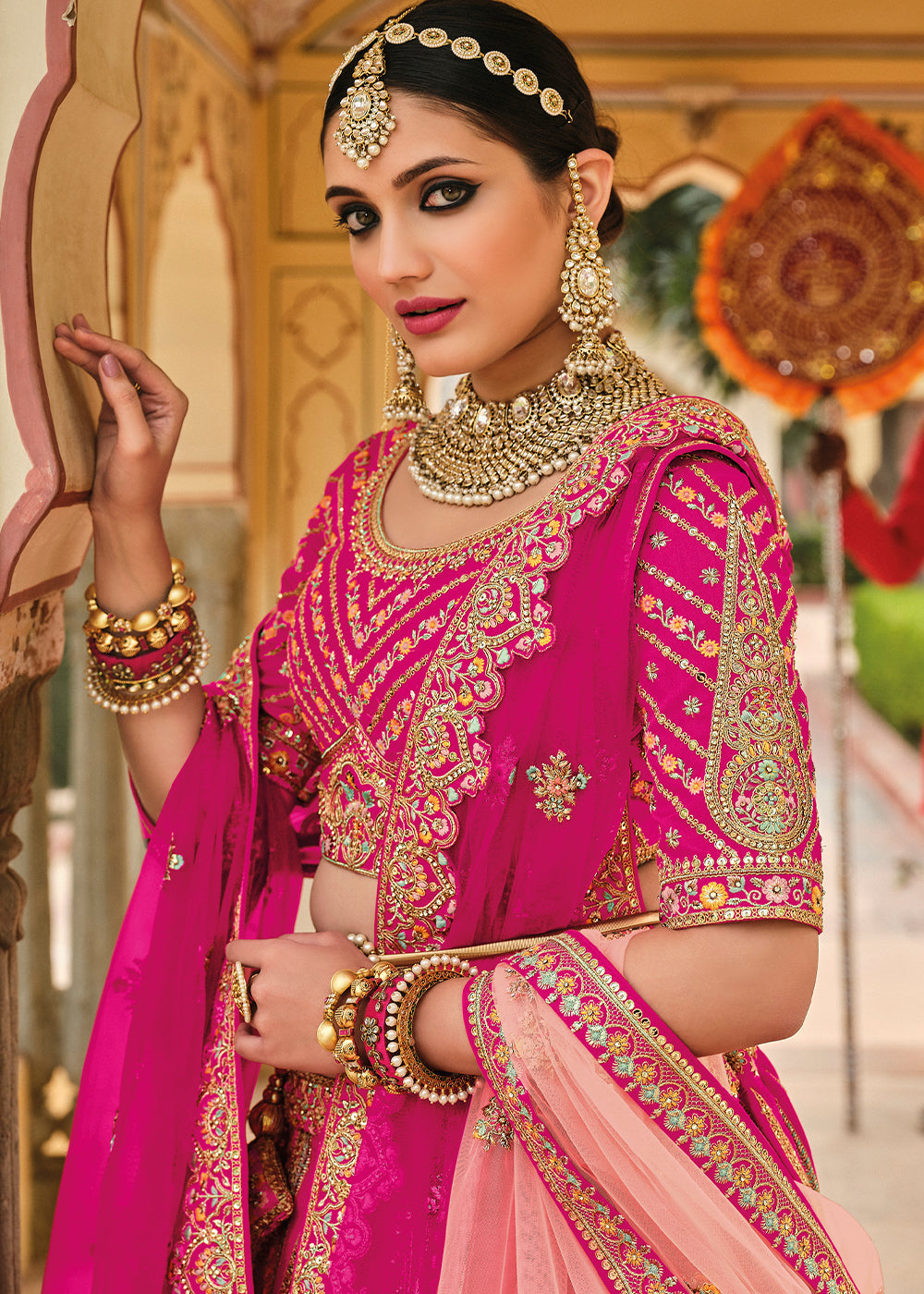 Magenta Pink Banarasi Silk Lehenga Choli with Heavy Embroidery Work