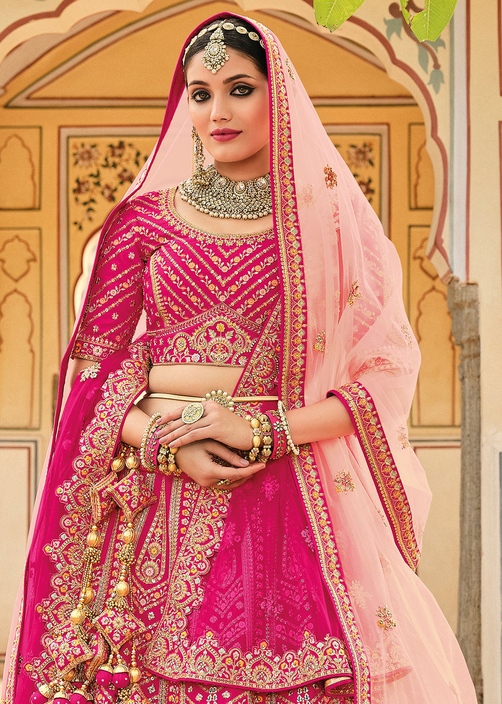 Magenta Pink Banarasi Silk Lehenga Choli with Heavy Embroidery Work