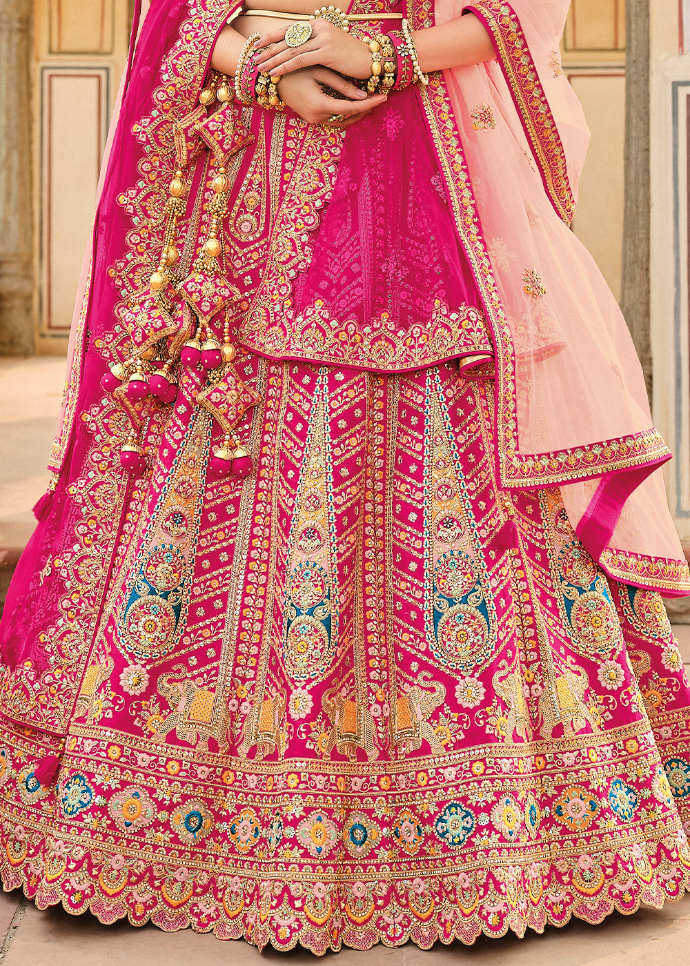 Magenta Pink Banarasi Silk Lehenga Choli with Heavy Embroidery Work