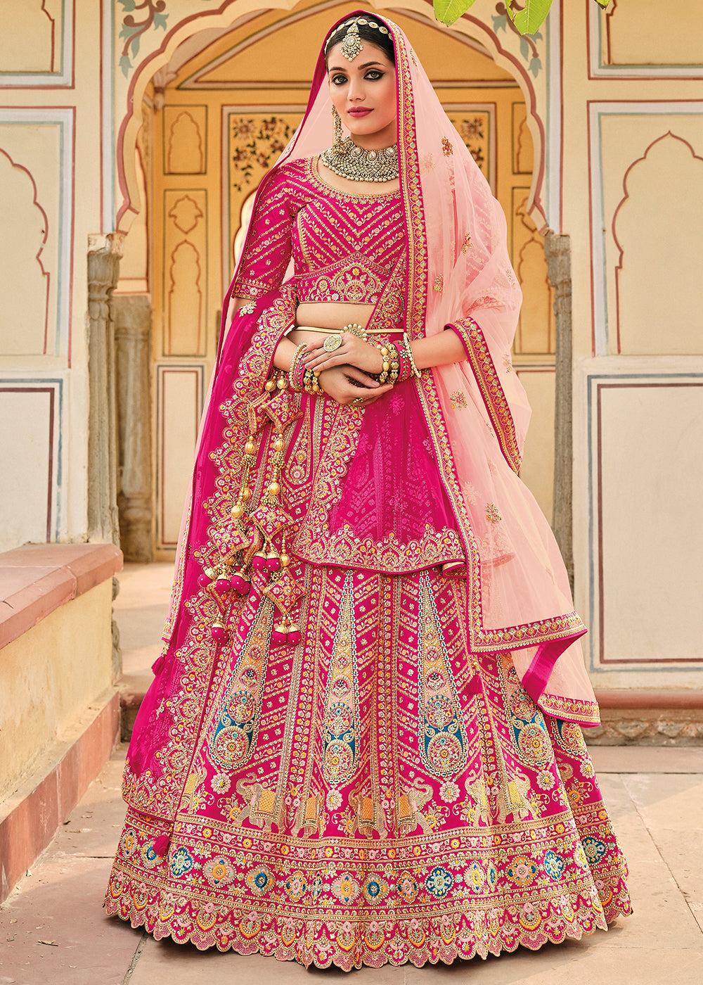 Magenta Pink Banarasi Silk Lehenga Choli with Heavy Embroidery Work