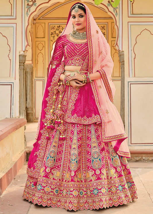 Magenta Pink Banarasi Silk Lehenga Choli with Heavy Embroidery Work