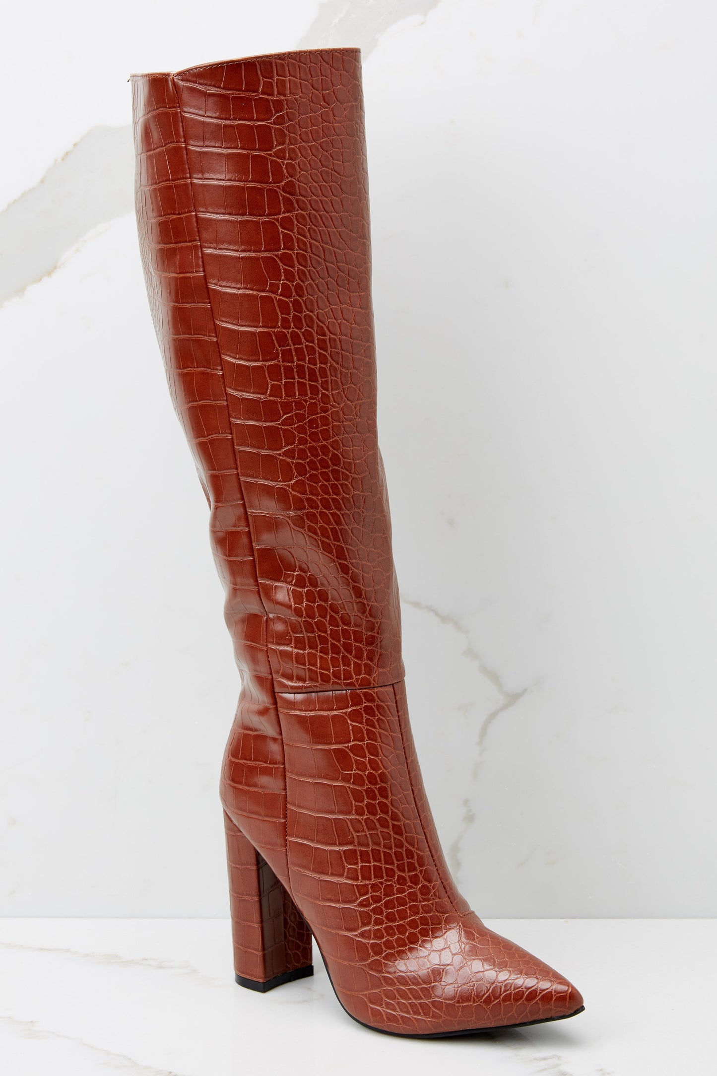 Milla Sepia Croc Knee High Boots