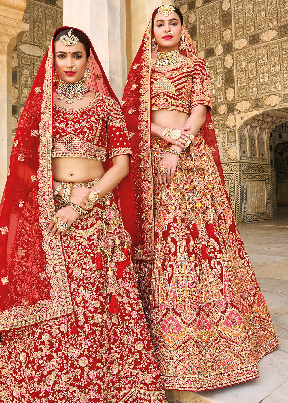 Ruby Red Velvet Lehenga Choli with Heavy Embroidery Work