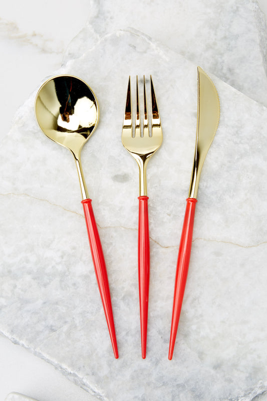 Bella Red And Gold Cutlery Set