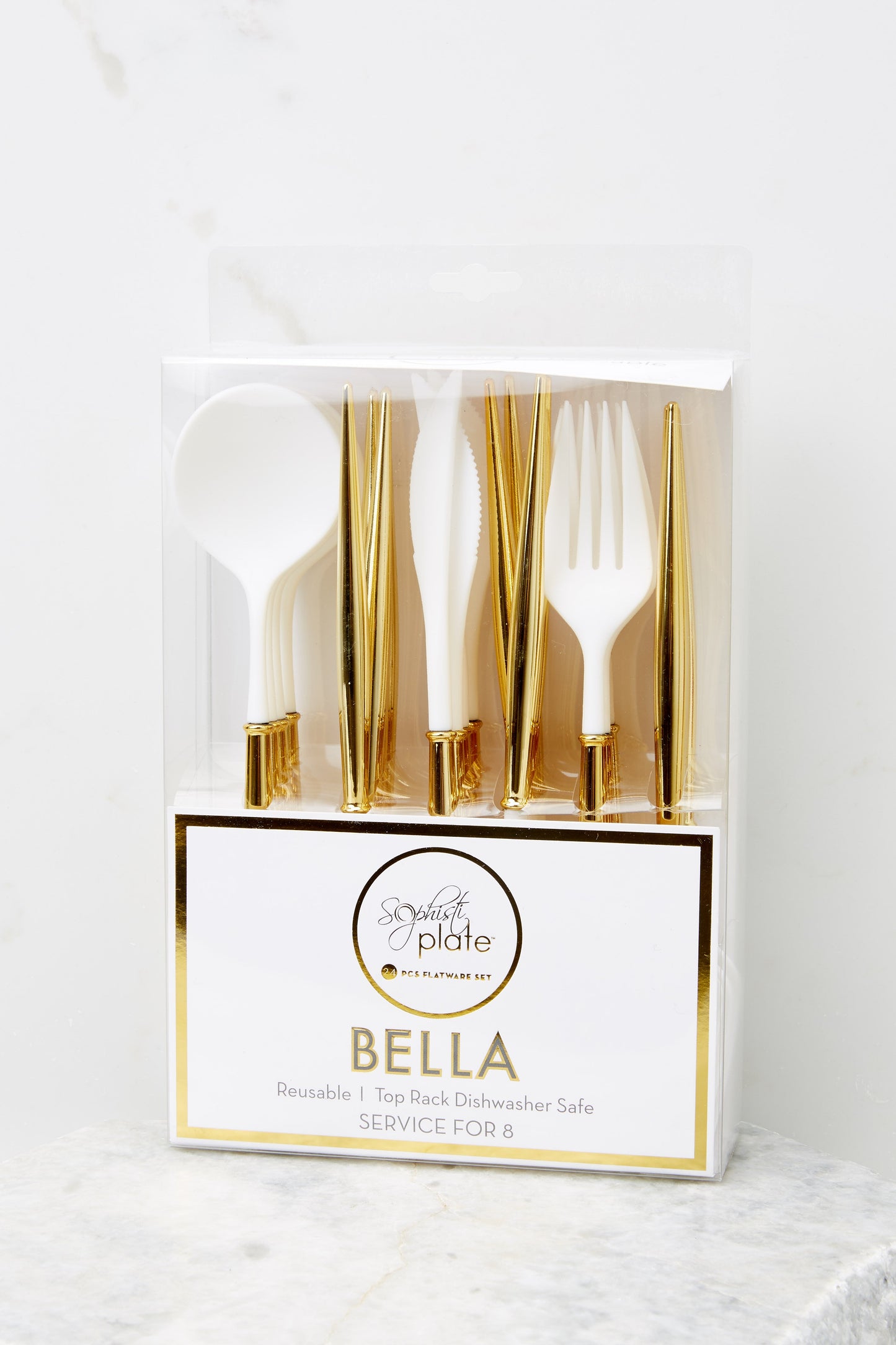 Bella White And Gold Flatware