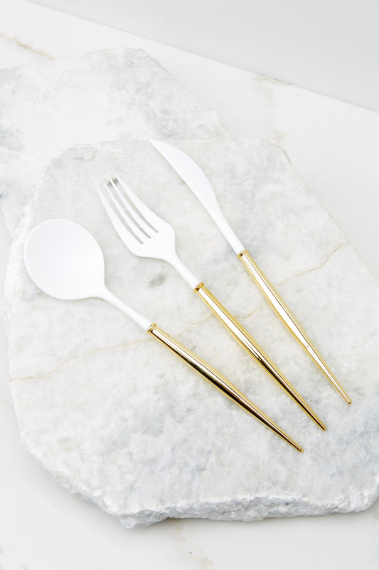 Bella White And Gold Flatware