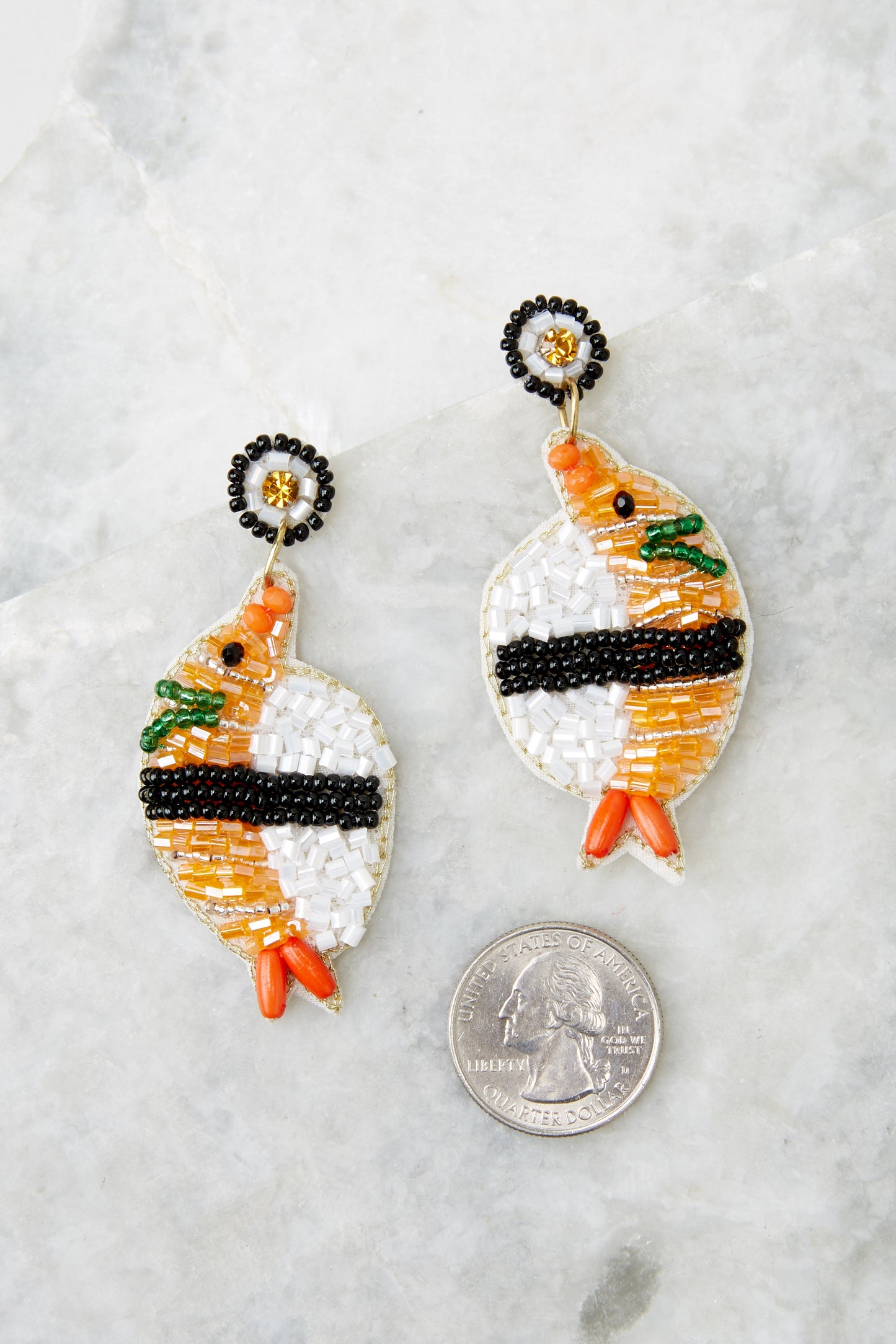 Shrimp Roll Orange Beaded Earrings