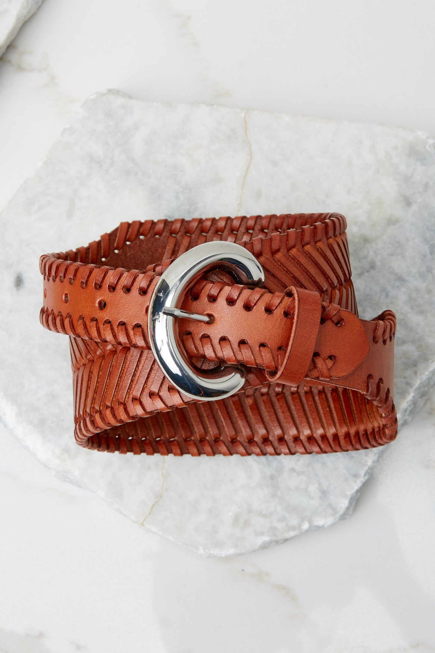 Woven Cognac Leather Belt