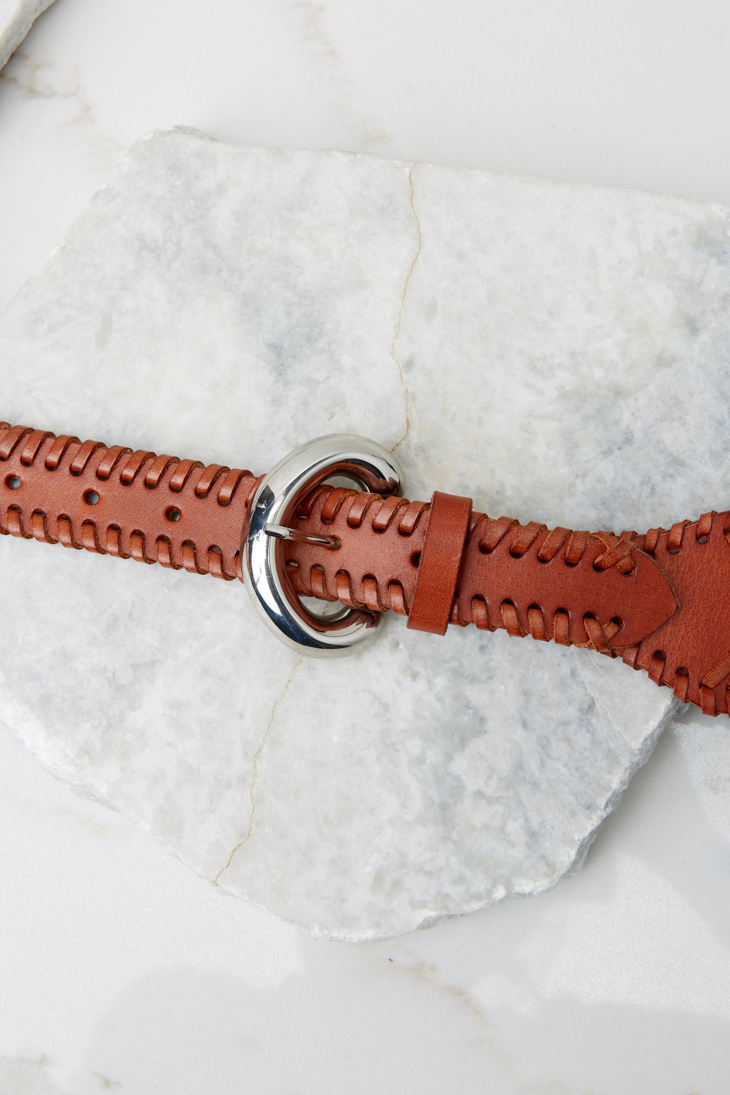 Woven Cognac Leather Belt