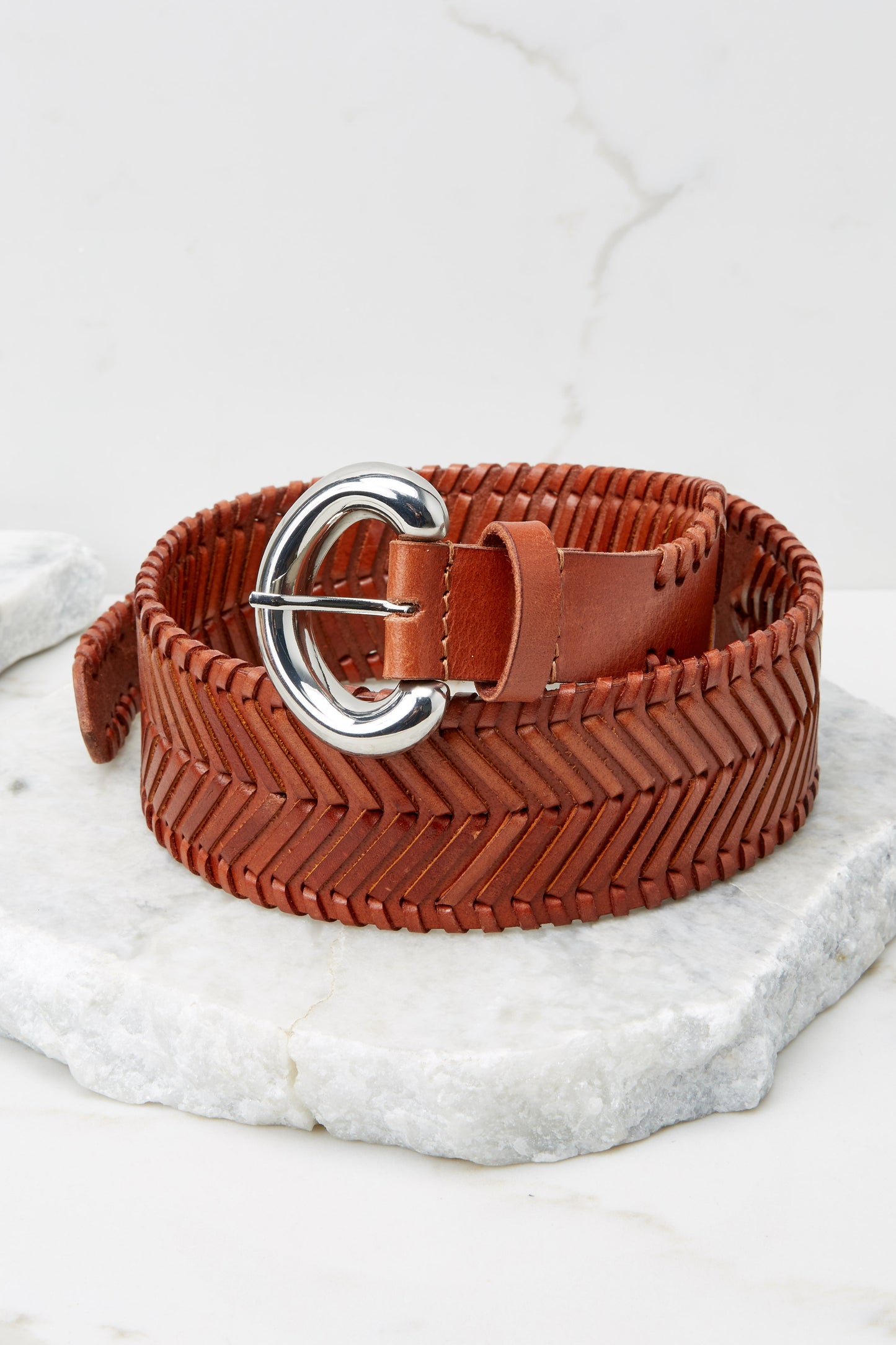 Woven Cognac Leather Belt