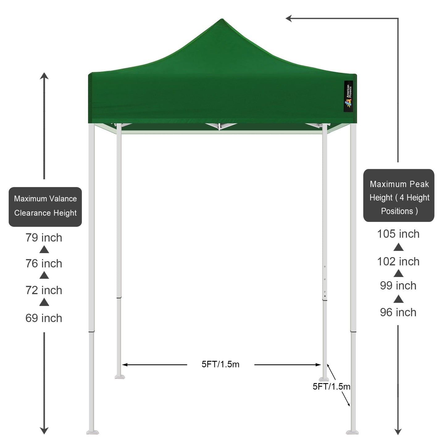 5x5 Pop Colors Sport Tent Canopy White Frame