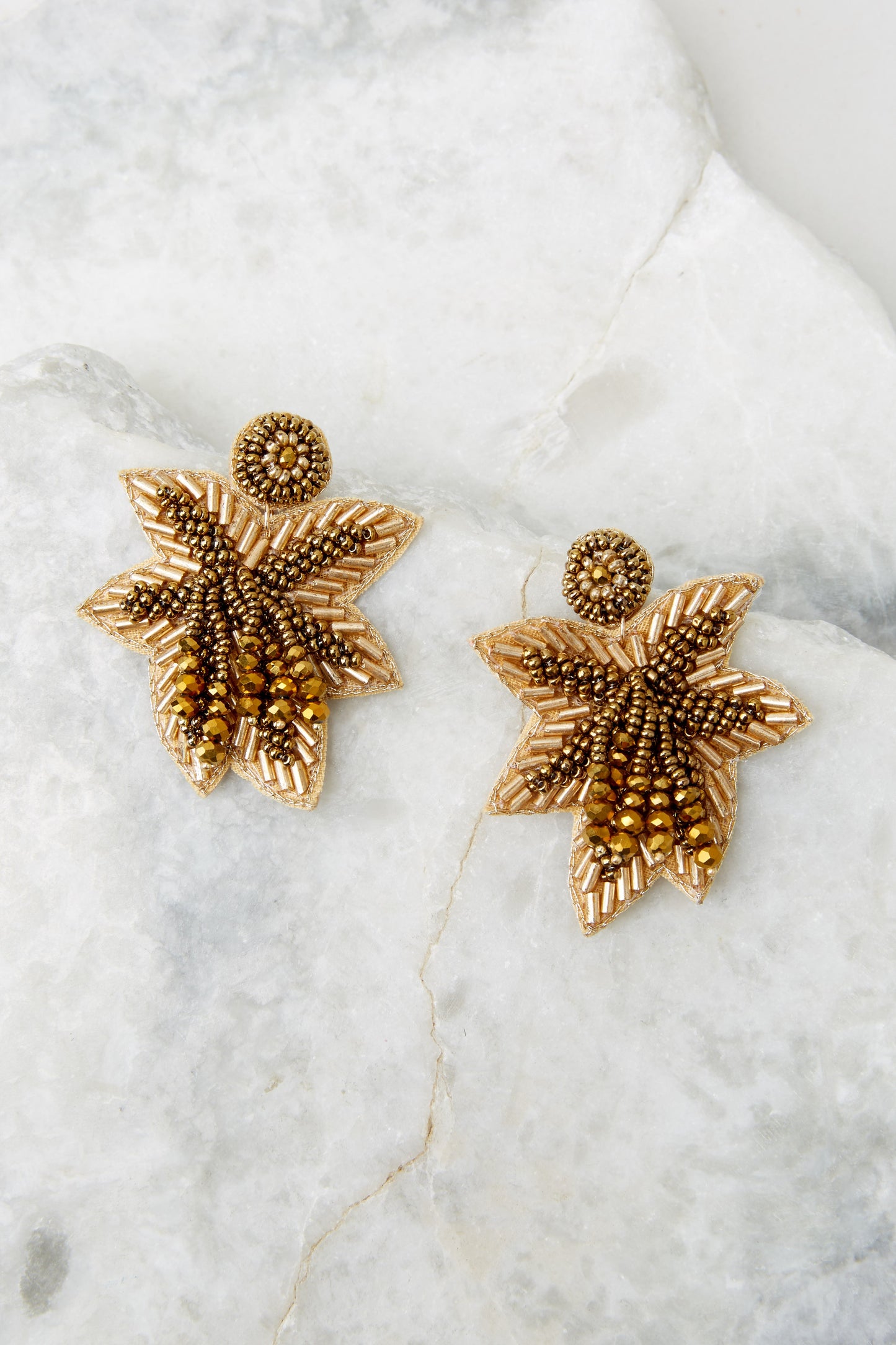 Changing Of Leaves Gold Beaded Earrings