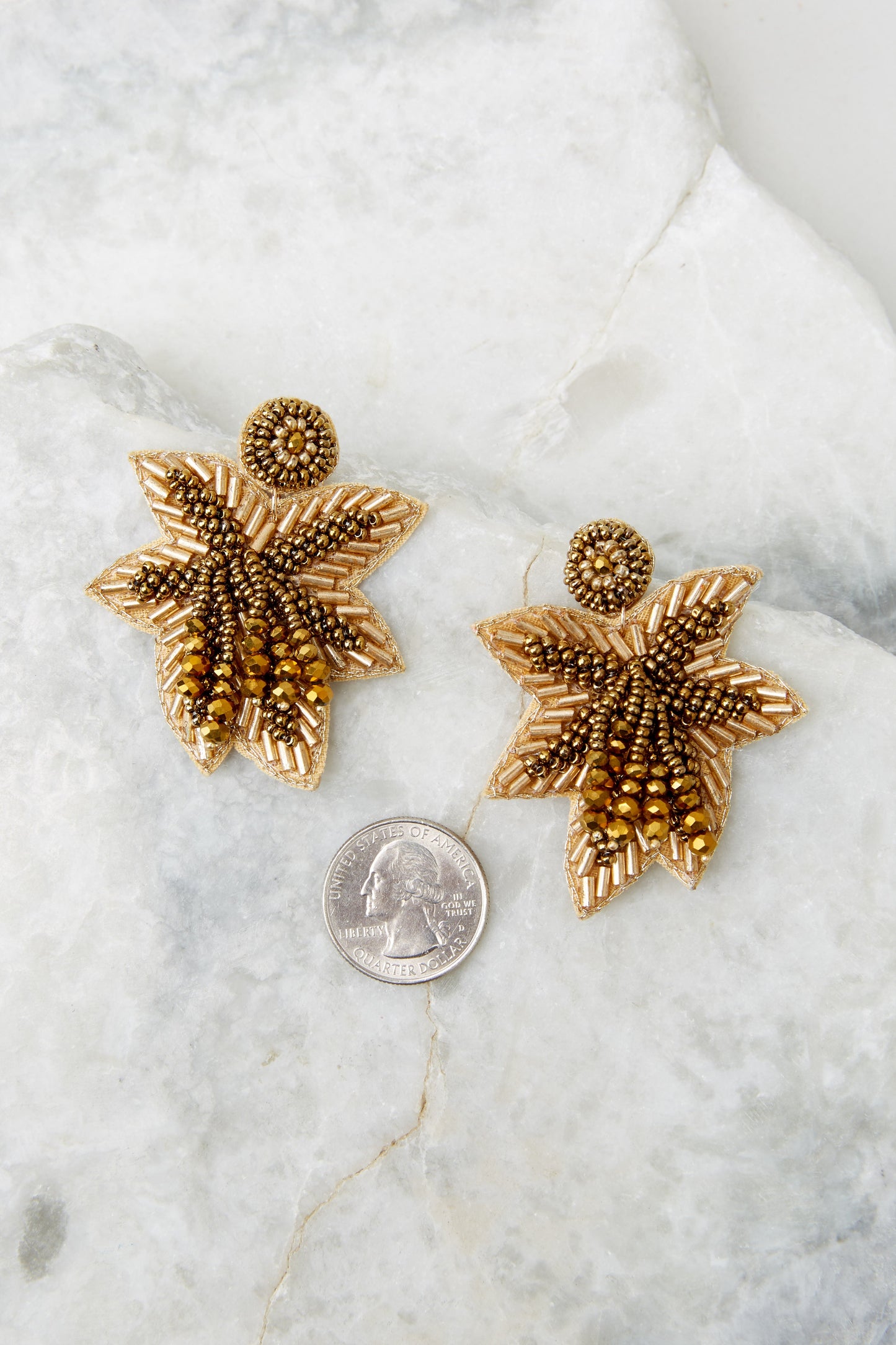 Changing Of Leaves Gold Beaded Earrings