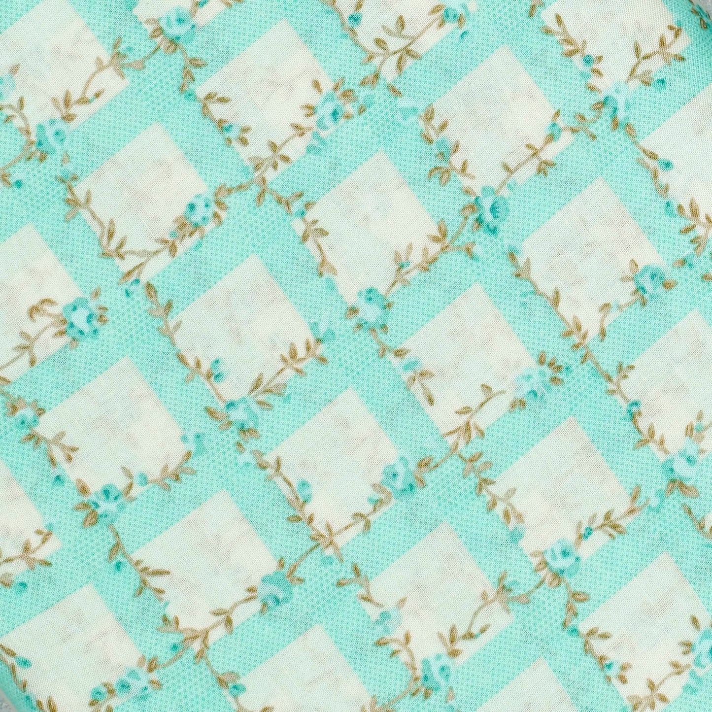 Green Checks Screen Printed Cotton Fabric