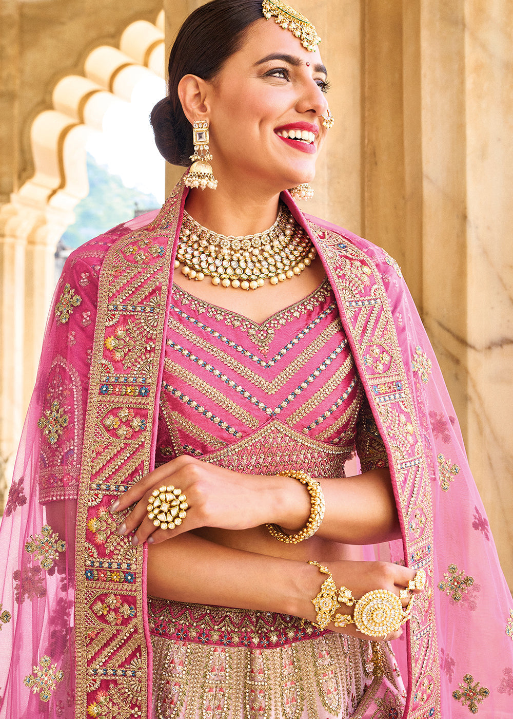 Shades Of Pink Velvet Lehenga Choli with Heavy Embroidery Work