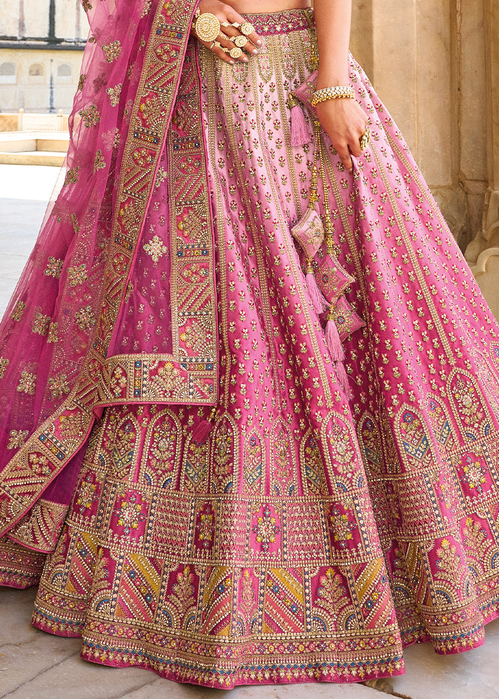 Shades Of Pink Velvet Lehenga Choli with Heavy Embroidery Work