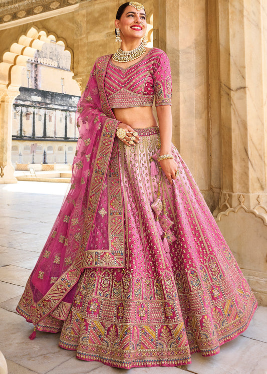 Shades Of Pink Velvet Lehenga Choli with Heavy Embroidery Work