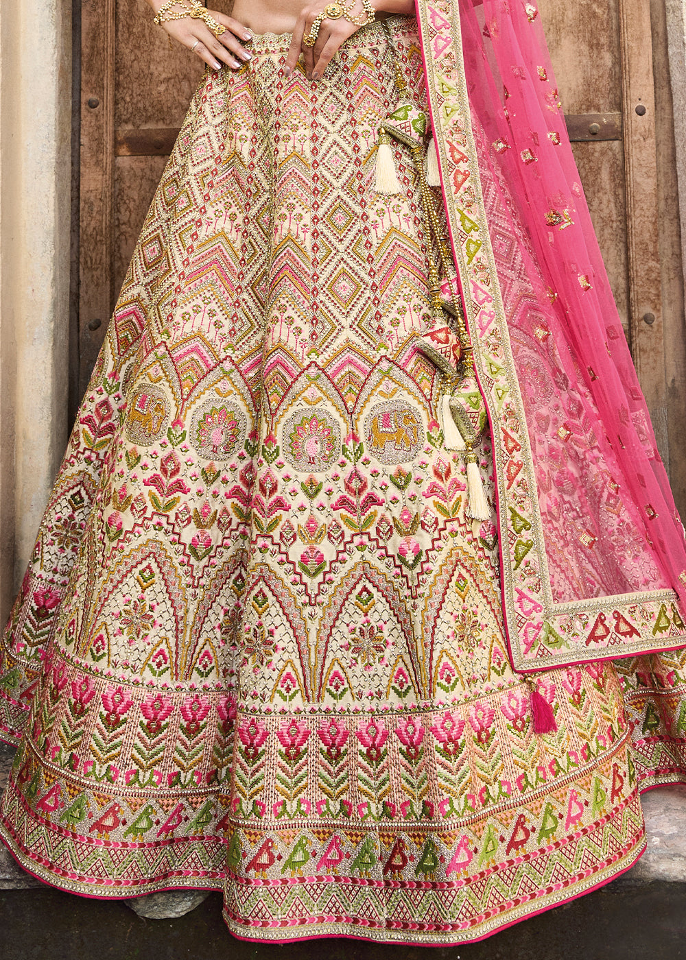 Ivory White Banarasi Silk Lehenga Choli with Heavy Embroidery Work