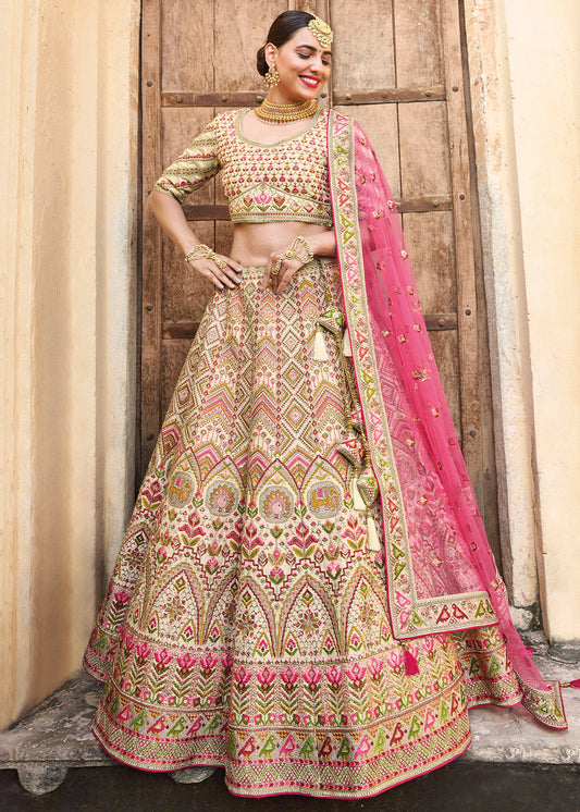 Ivory White Banarasi Silk Lehenga Choli with Heavy Embroidery Work