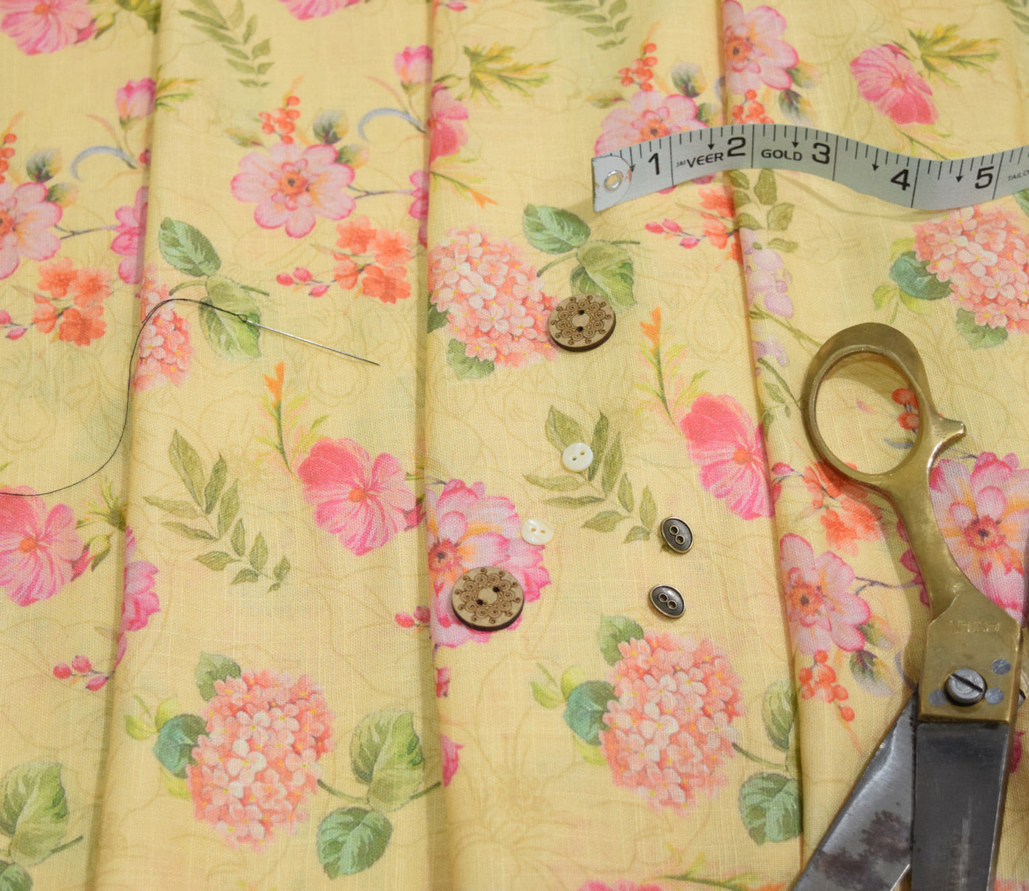 Floral Pattern Digital Printed Cotton Slub Fabric Available in Yellow , Cream , Green and Lilac