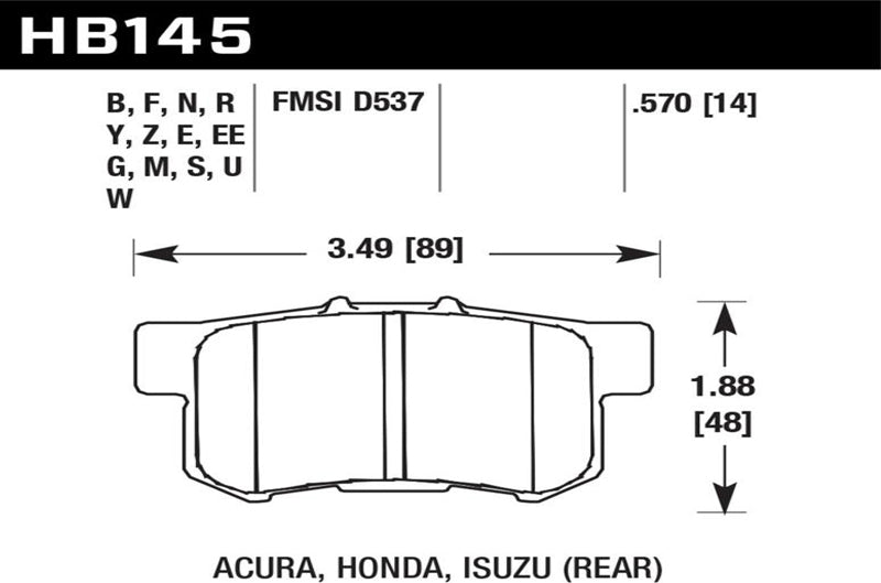 Hawk Performance DTC-70 Race Rear Brake Pads for 00-09 Honda S2000 | 02-06 Acura RSX | 02-11 Honda Civic Si (hawkHB145U.570)