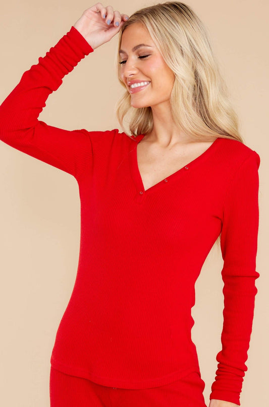 Feeling Comfy Red Long Sleeve Top