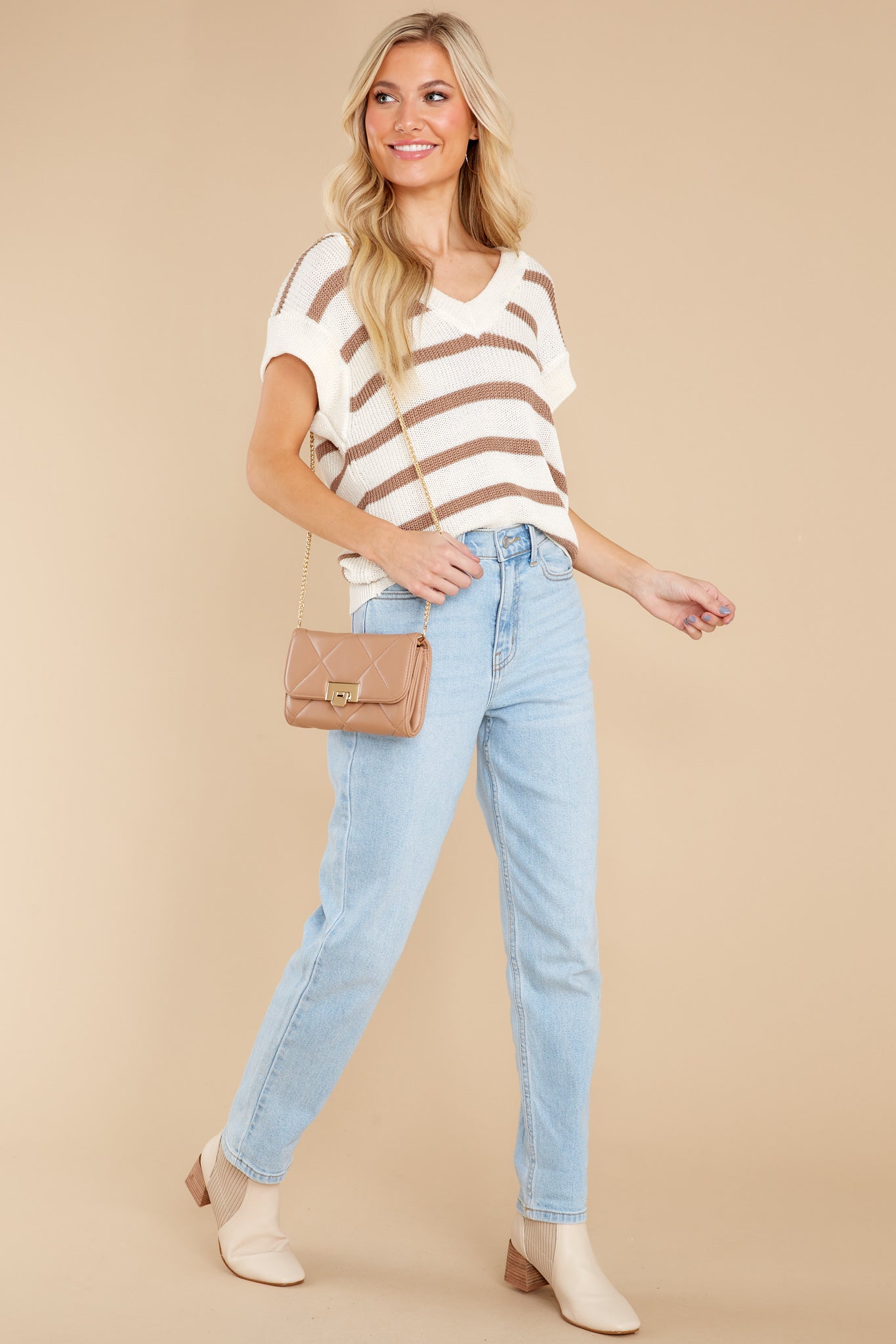 Feeling Accomplished Ivory And Mocha Stripe Sweater