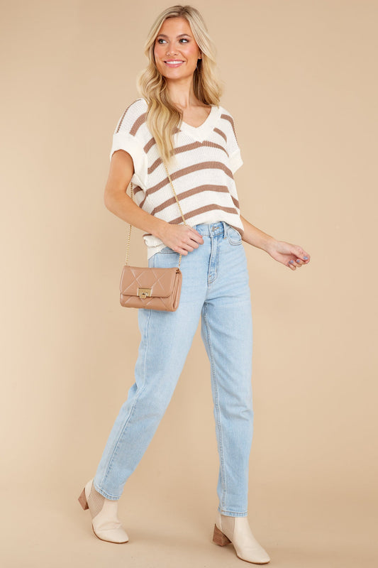 Feeling Accomplished Ivory And Mocha Stripe Sweater