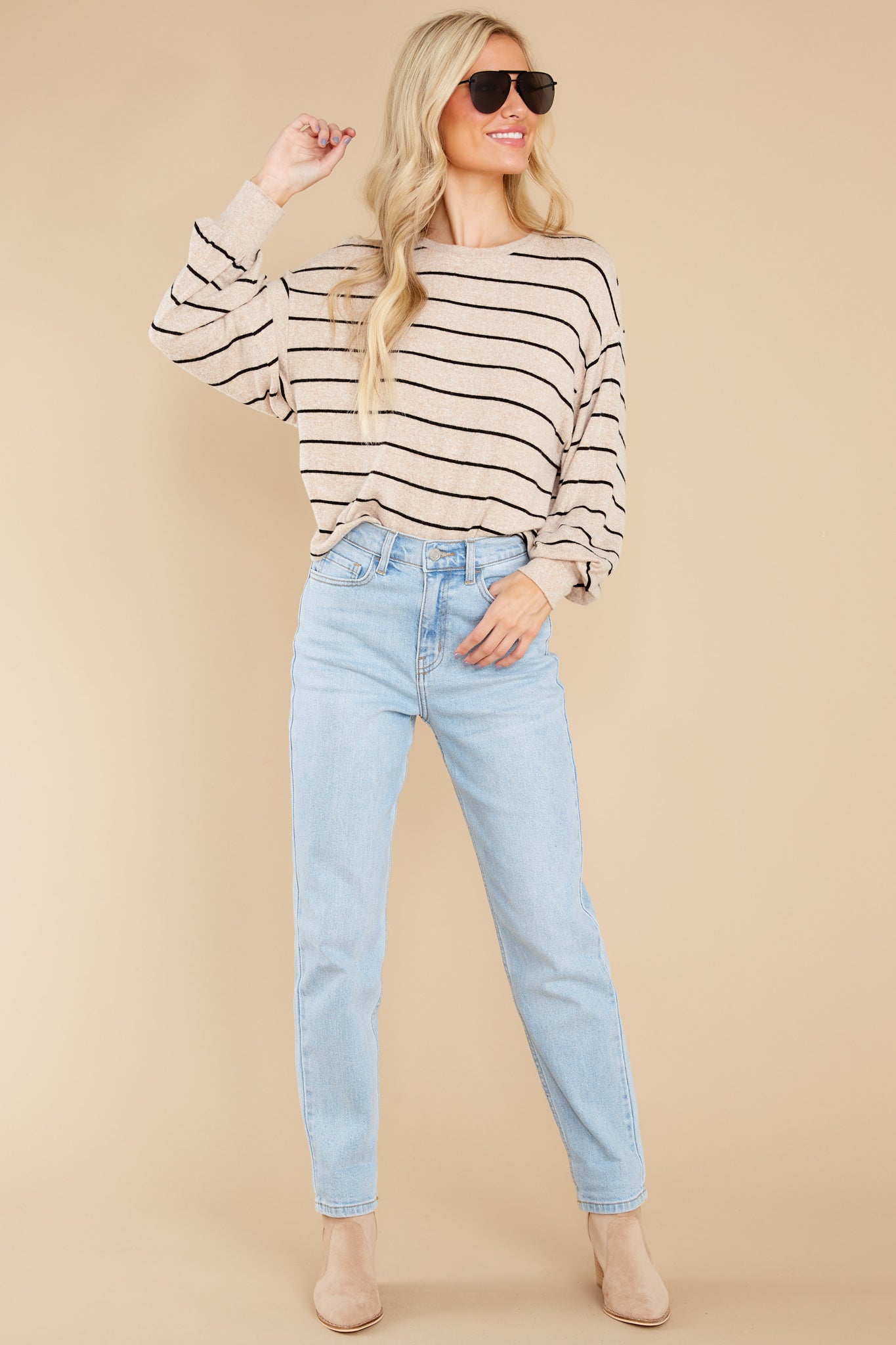 Mira Oatmeal Stripe Marled Top