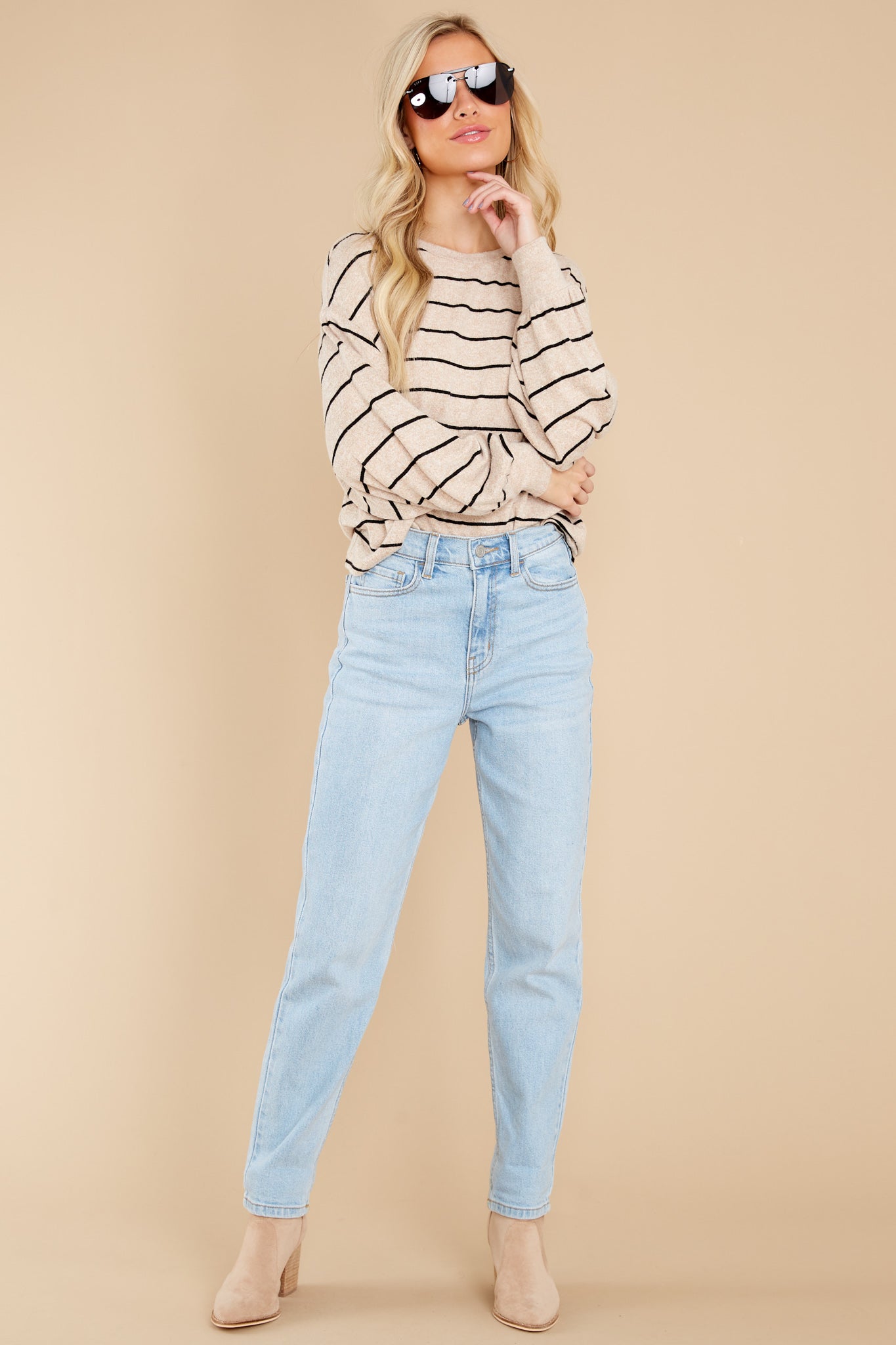 Mira Oatmeal Stripe Marled Top