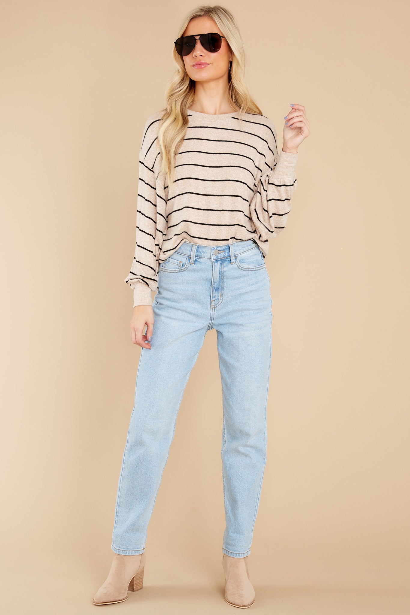 Mira Oatmeal Stripe Marled Top