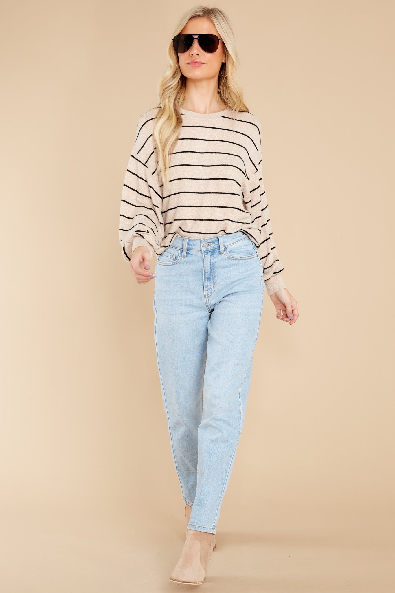 Mira Oatmeal Stripe Marled Top
