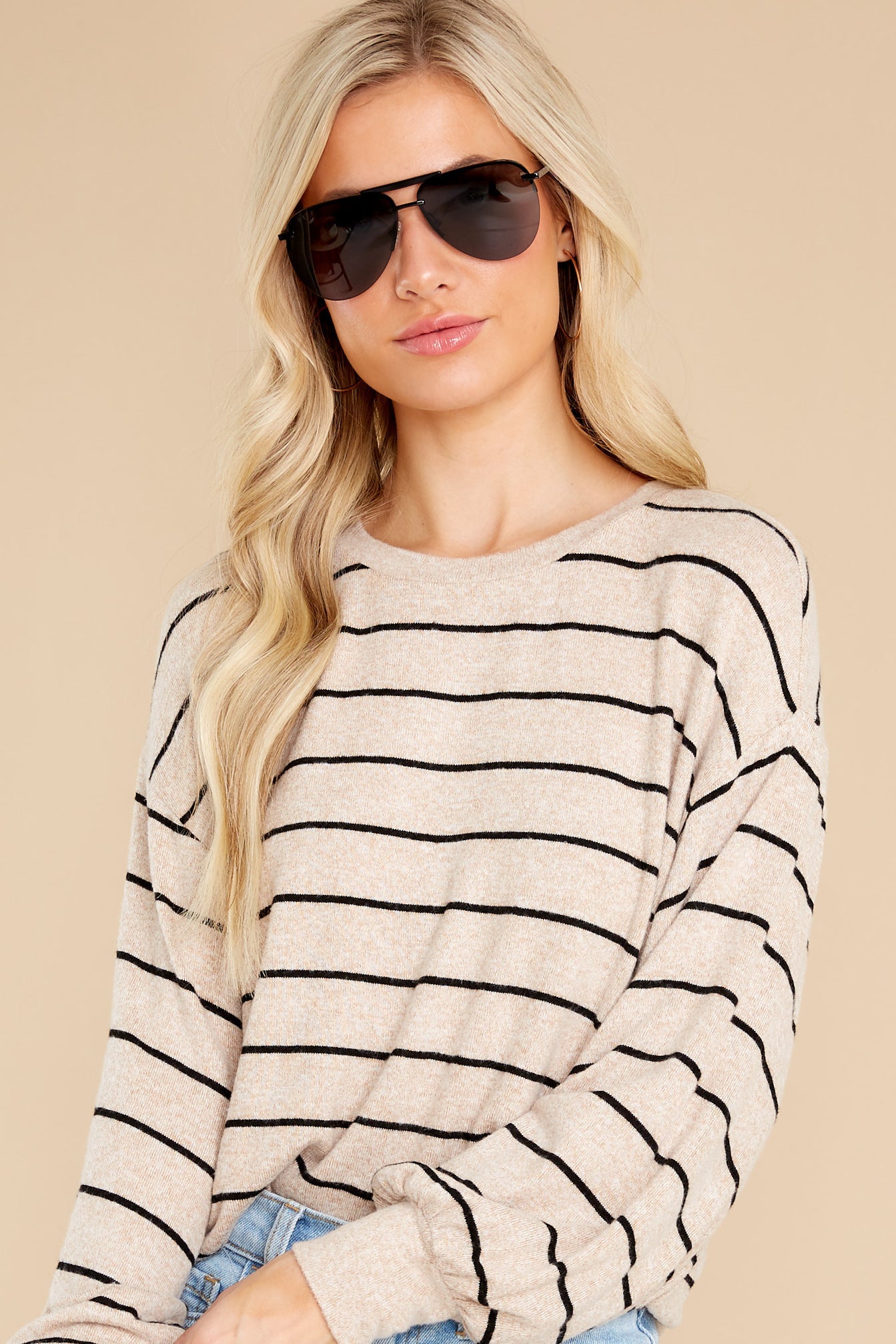Mira Oatmeal Stripe Marled Top