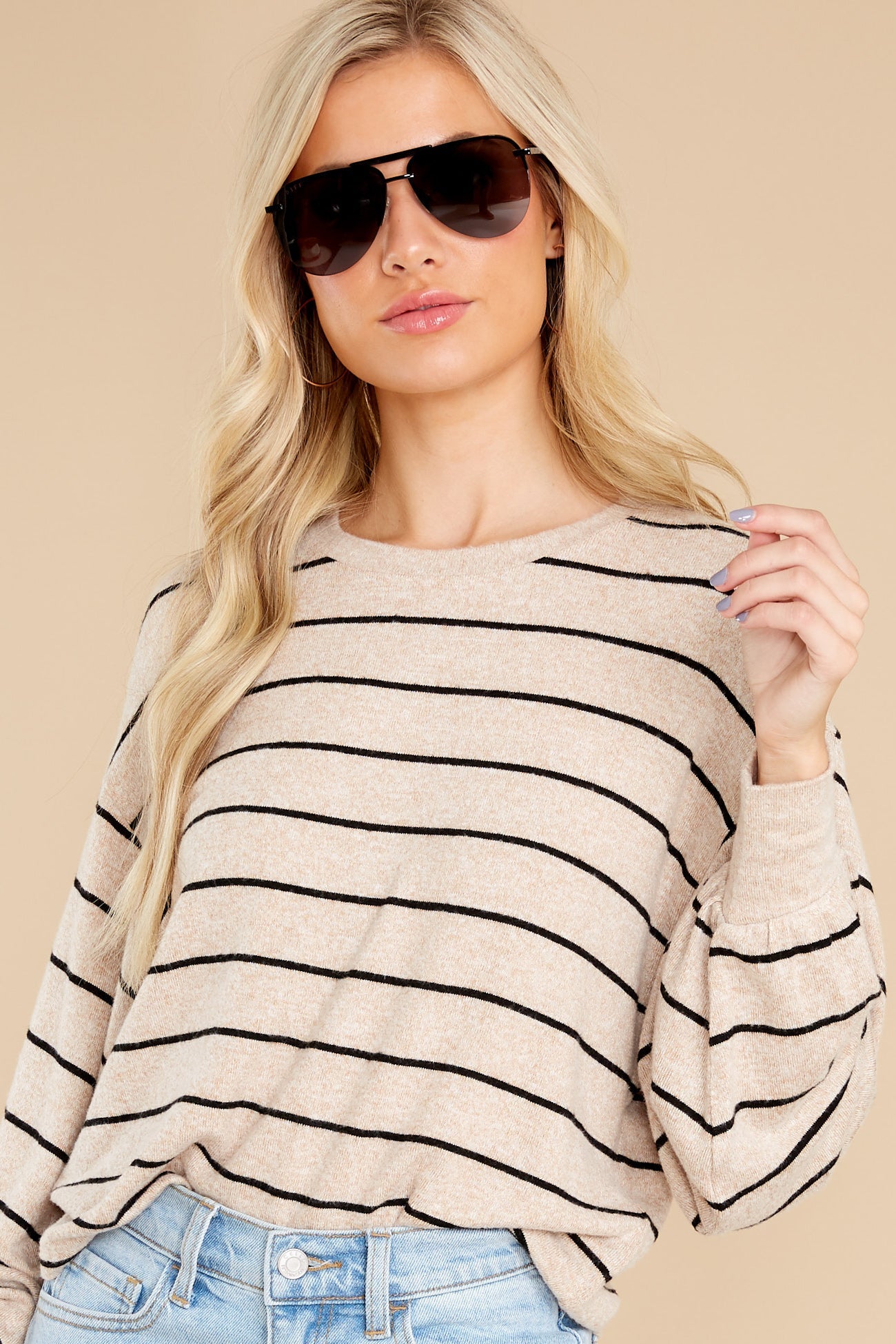 Mira Oatmeal Stripe Marled Top