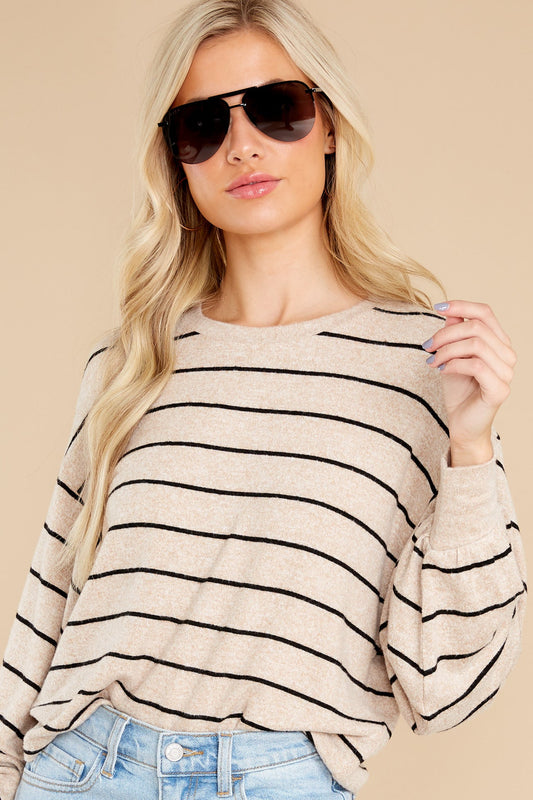 Mira Oatmeal Stripe Marled Top