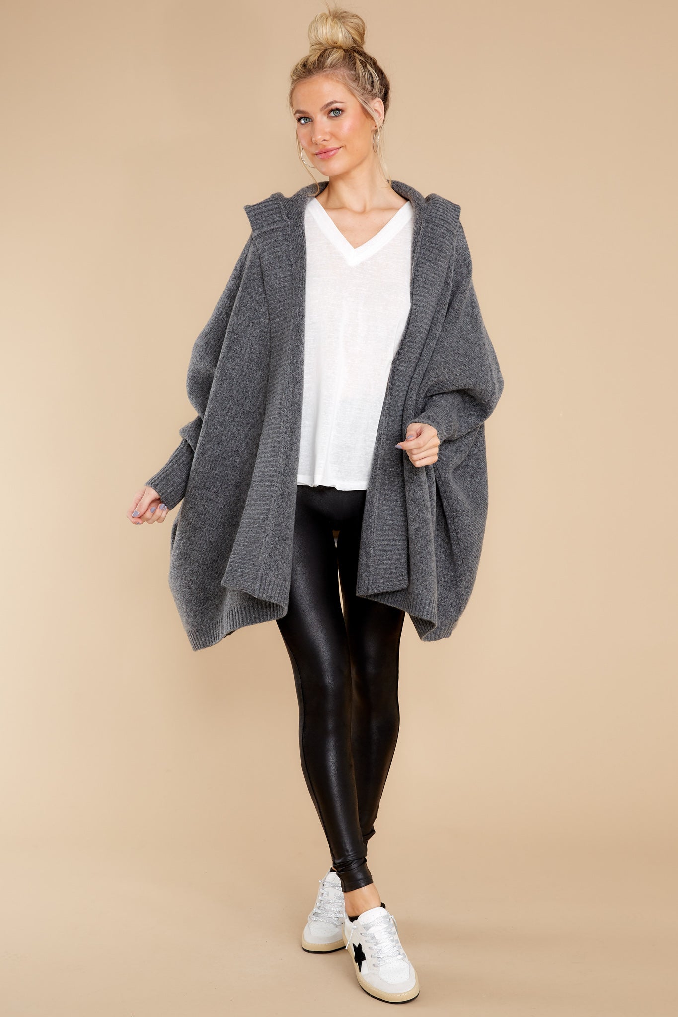 Passing Cities Charcoal Poncho Cardigan