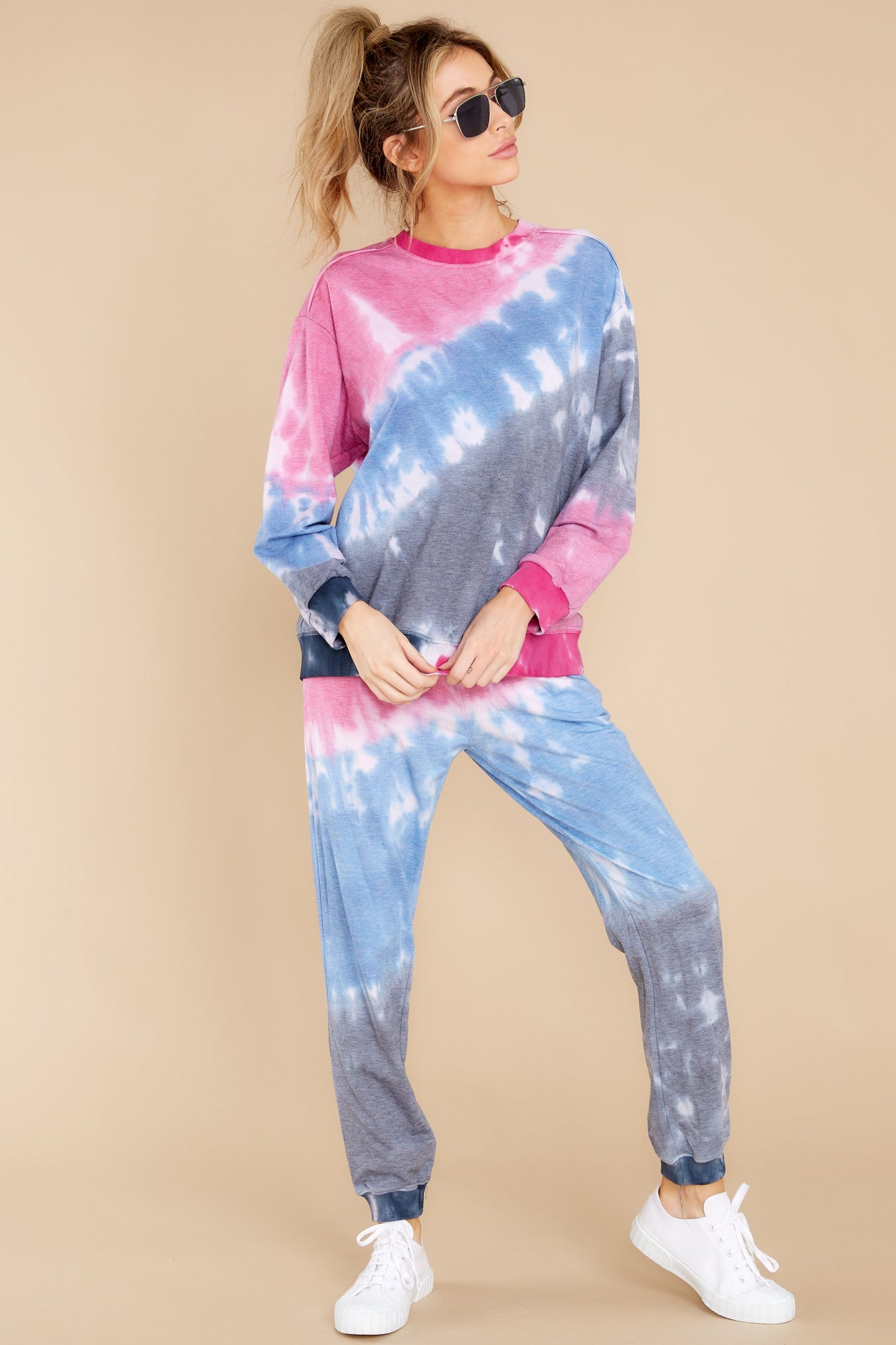 West Coast Sunset Pink And Blue Tie Dye Pullover