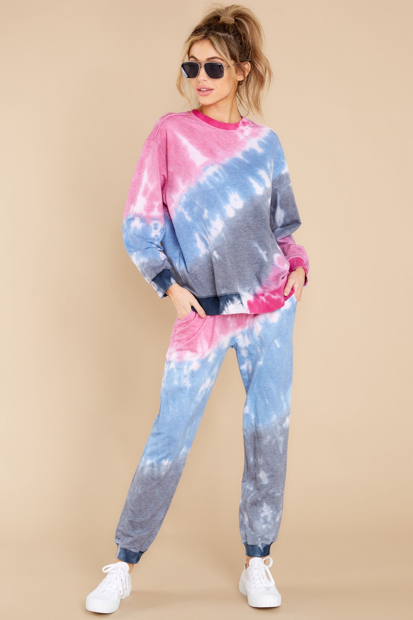 West Coast Sunset Pink And Blue Tie Dye Pullover