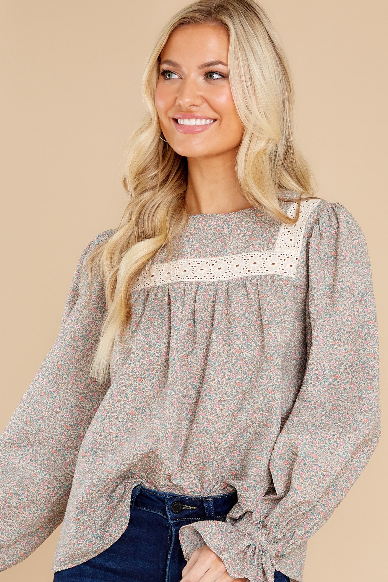 Peaceful Heart Ivory Floral Print Top