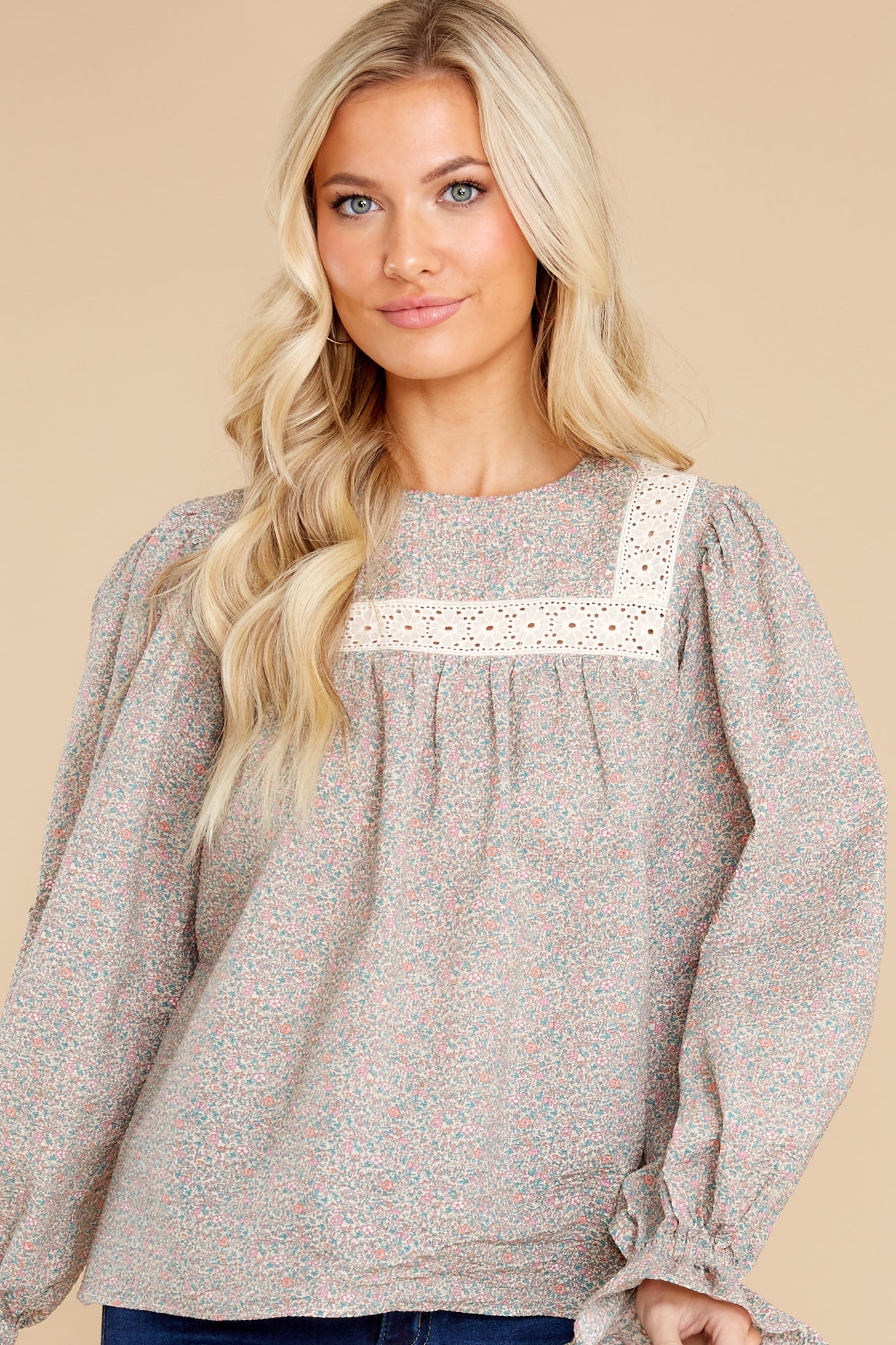 Peaceful Heart Ivory Floral Print Top