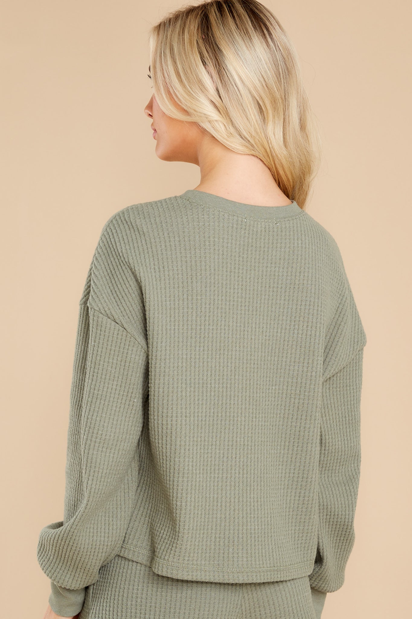 Sedona Agave Green Waffle Long Sleeve Top