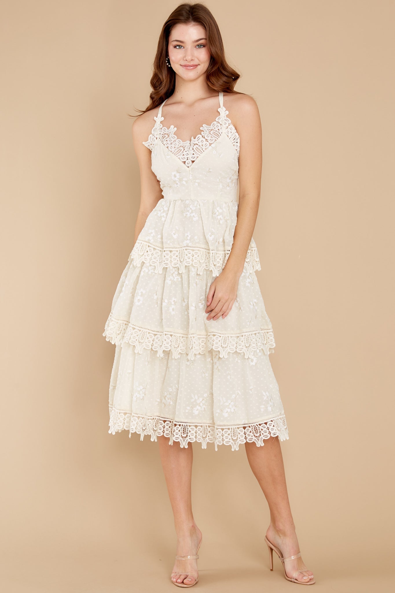 Graceful Goddess Ivory Lace Midi Dress
