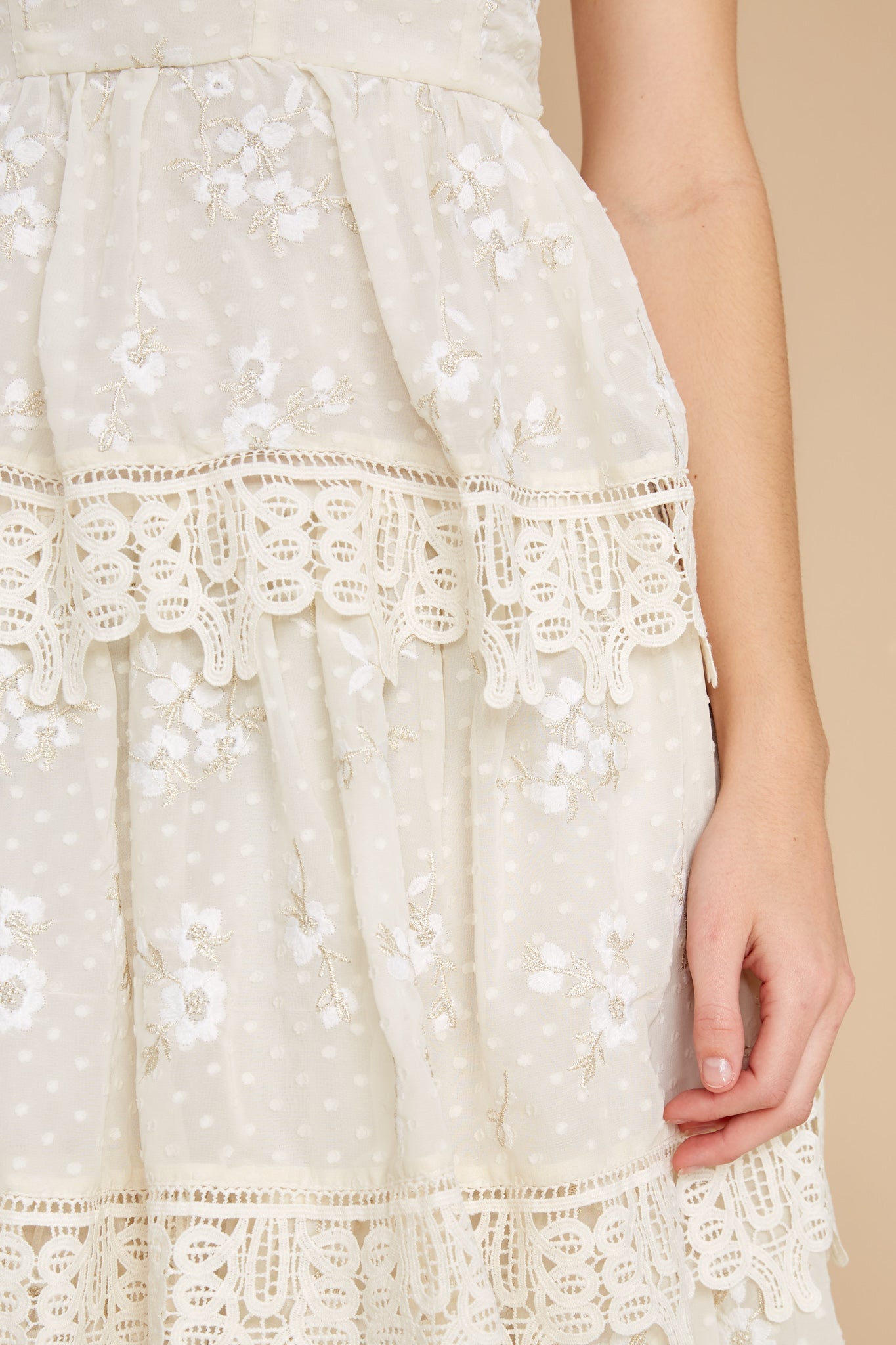 Graceful Goddess Ivory Lace Midi Dress