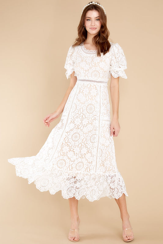 Forever In My Heart White Lace Midi Dress