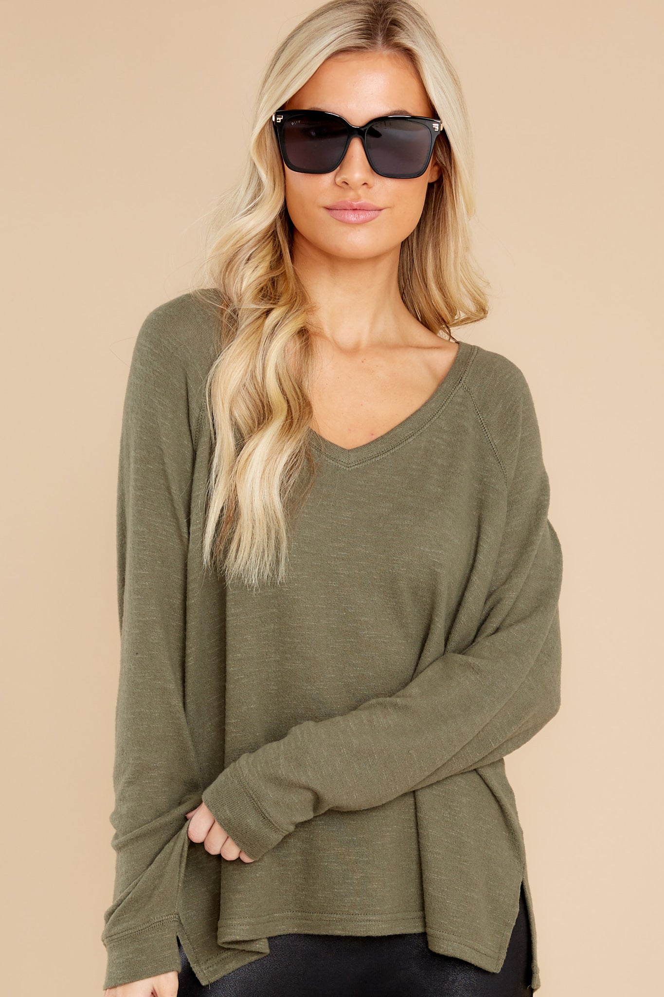 Lyndell Dusty Olive Brushed Slub Sweater Top