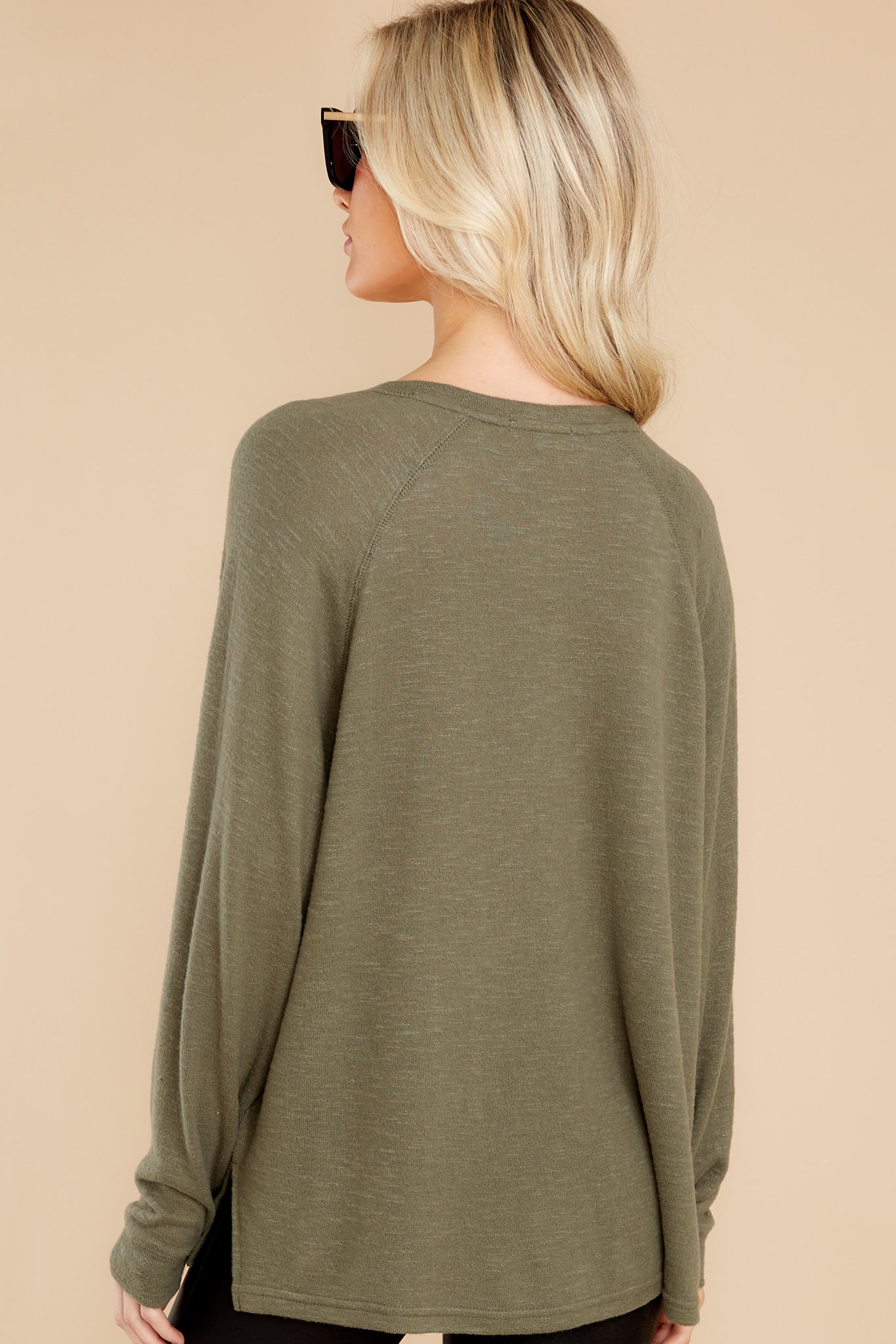 Lyndell Dusty Olive Brushed Slub Sweater Top
