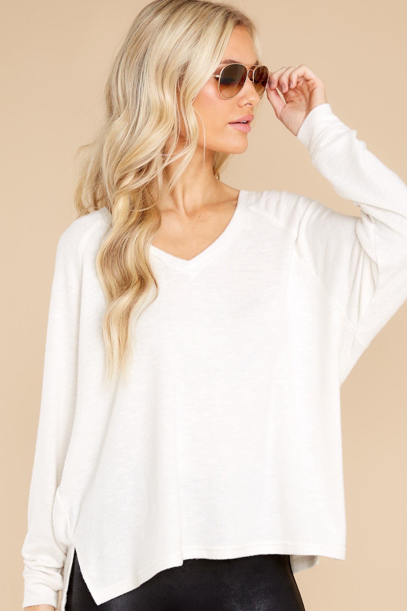 Lyndell Sandstone Brushed Slub Sweater Top